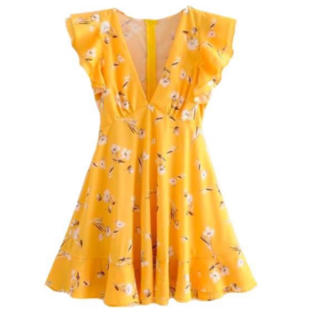 Goodnight Macaroon Yellow Floral Mini Dress